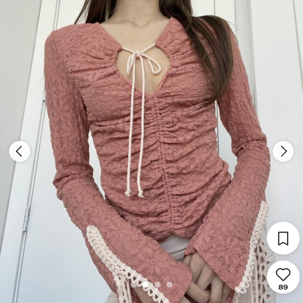 Free People Lilah Top Dusty Rose Lace Long Sleeve Crochet Size XS